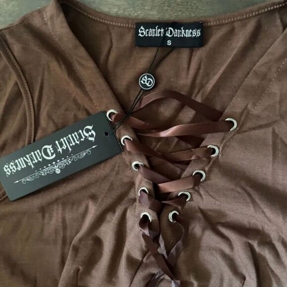 Scarlet Darkness Steampunk Gothic Dress Lace Up Sleeveless Ruffled High … - Picture 6 of 10